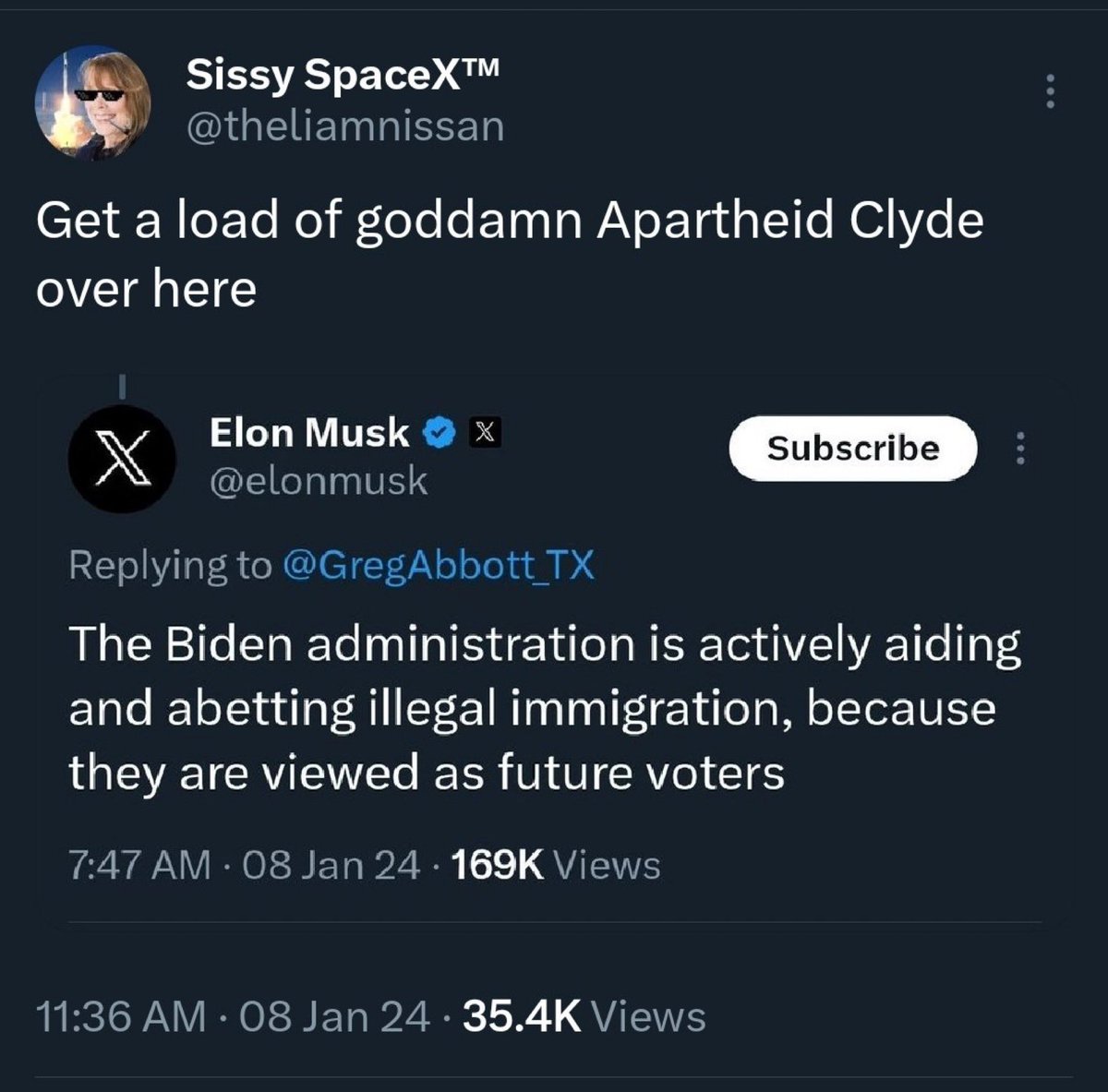 Free Speech Absolutist Elon Musk suspended @theliamnissan for saying mean things about him. Please use #SissySpaceX or #FreeLiamNissan in your tweets today.