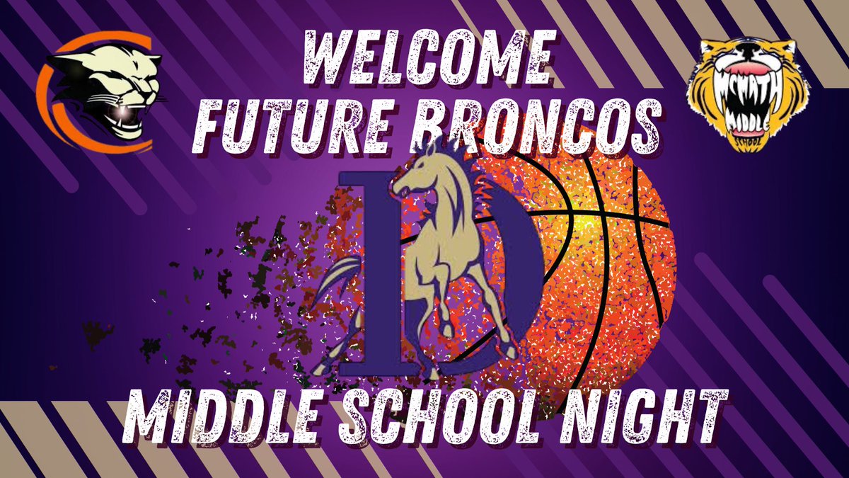 DHSGirlsBBall1's tweet photo. It’s Middle School Night!! Calling all of our future Lady Broncos!! Come out to DHS tonight as we take on the Lady Falcons from Lake Dallas. #MiddleSchoolNight #BroncoPride #Calhoun #McMath @DentonISDSports @Denton_High @McmathGirls @CMS_Cougars https://t.co/mx5Akwa16P