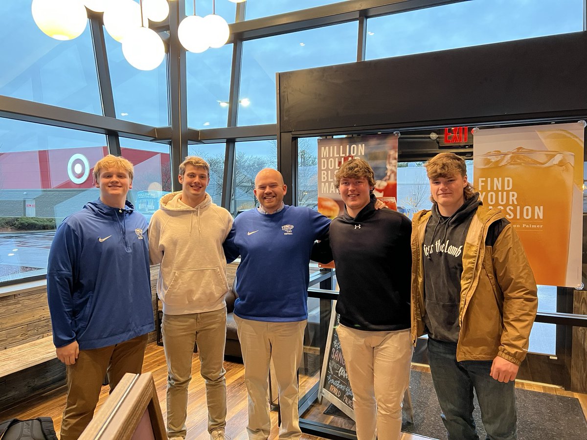 Treated these 4 to breakfast! All will be 3-year starters on our OL this fall—over 100 collective starts. All are next level players! Top 5 in KY in scoring and another season with 400+ ypg—testament to what these guys do for our skill players!So fortunate to coach them—selfless!