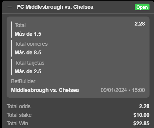 OnlyParleys's tweet photo. My first post, my first parley, here it goes!!! โฝ๏ธ
#Middlesbrough #Chelsea #EFLcup #firstpost #firstparley #onlyparleys #betbuilder https://t.co/dX80ZEtR6C
