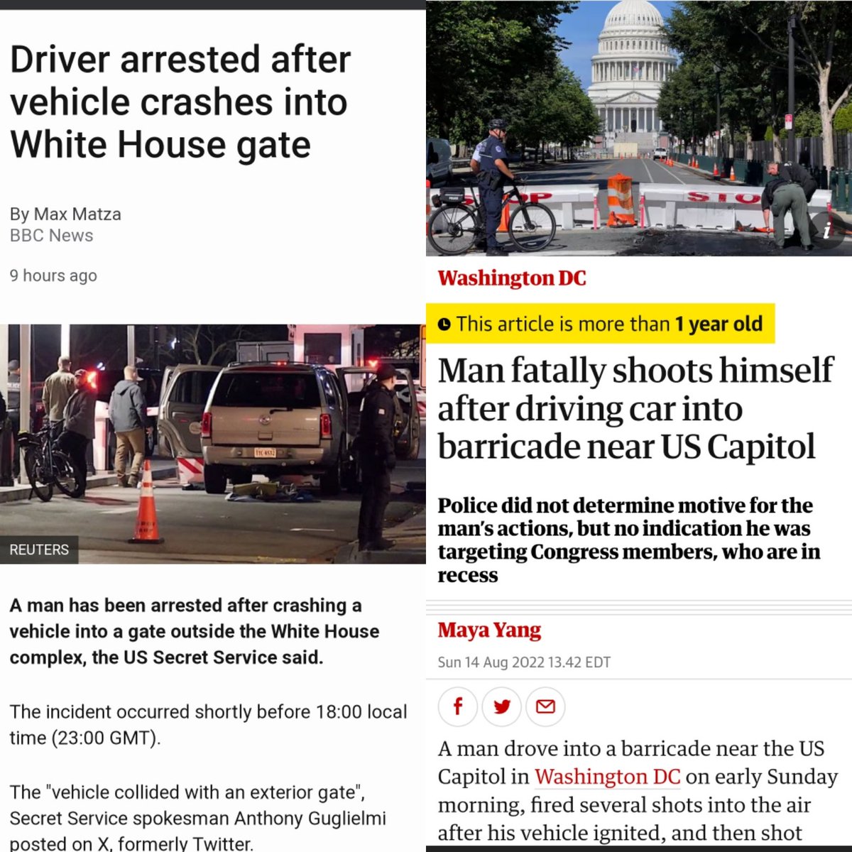 TraderGirlQ's tweet photo. 🚨VEHICLE CRASHES INTO WHITE HOUSE GATE 1/8 @ 6PM 🚔🚔

SIX OCLOCK CAN BE DANGEROUS

VEHICLE CRASHES INTO CAPITAL GATE AUG 14, 2022 = 19 🚔🚔

514 DAYS APART = 5:5 💣

BLACK SWAN EVENT = GOLDEN GATE BRIDGE > YELLOW BRICK ROAD >  GATEWAY TO HELL 🌉

AC/DC HIGHWAY TO HELL 🔥

TRUMP APPEAL 1/9/24 > LIONS DEN OR LION OF JUDAH? 🤔🦁

DANIEL 6:22: GOD KNEW I WAS INNOCENT, & KEPT THE LIONS FROM EATING ME.🍖🥩

GENESIS 49:YOUR HAND SHALL BE ON THE NECK OF YOUR ENEMY & YOUR FARTHERS SON SHALL BOW DOWN TO YOU. 👑

THE LIONS GATE: NEHEMIAH ENTERED JERUSALEM TO REBUILD ITS WALLS. JESUS PASSED THRU THE GATE ON HIS WAY TO CRUCIFIXION 🤔

TRUMP "WE NEED TO BUILD A WALL" 

PAKISTAN SC 1/8/24 🪞UNITED STATES = TRUMP WINS 🇵🇰🇺🇸

NCSWIC 🦁