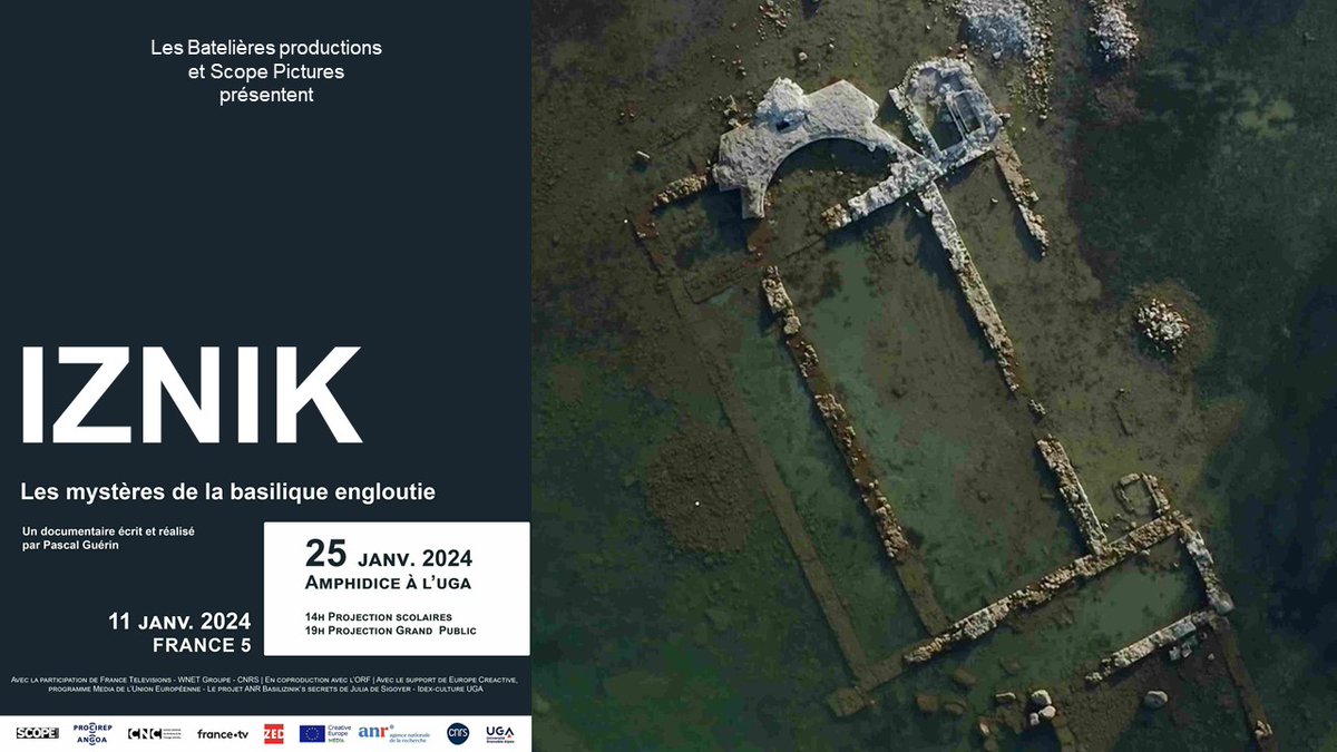#Documentaire 🎥 Ce jeudi 11 janvier 2024 👉 première diffusion du documentaire 'Iznik, les mystères de la basilique engloutie' sur France 5 ! 📅 Pour les grenoblois, RDV le 25 janvier pour une diffusion grand public dans l'Amphidice de l'@UGrenobleAlpes