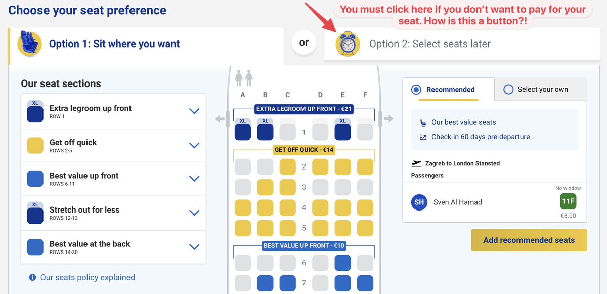SvenAlHamad's tweet photo. Can't wait for @EU_Commission to show you your place @Ryanair  - this behavior is borderline illegal and you're taking advantage or elderly and less technical people to boost your profits. You should be ashamed! https://t.co/wgyz6JeYgt