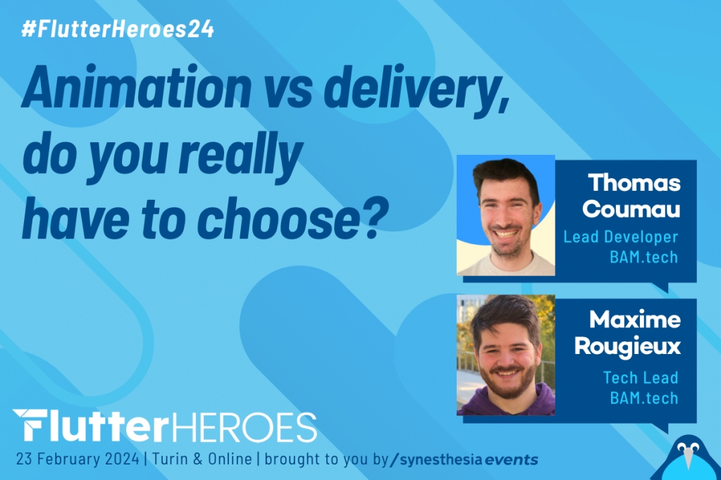 Flutter Heroes (@flutterheroes) on Twitter photo Animations add visual appeal and instil identity into your app. In this talk at #FlutterHeroes24 <a href="/CoumauThomas/">Thomas Coumau</a> and@RougieuxMaxime will give you a better grasp on estimating the time required to implement a specific animation in your Flutter app flutterheroes.com/2024/ Animations add visual appeal and instil identity into your app. In this talk at #FlutterHeroes24 <a href="/CoumauThomas/">Thomas Coumau</a> and@RougieuxMaxime will give you a better grasp on estimating the time required to implement a specific animation in your Flutter app flutterheroes.com/2024/