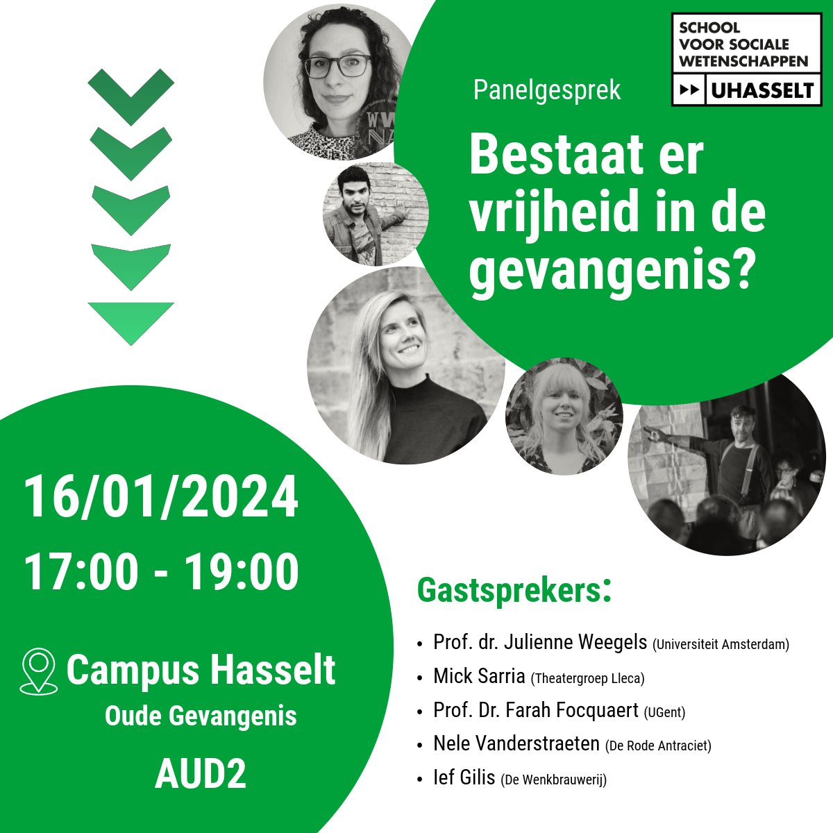 Volgende week dinsdag 16 januari organiseert de <a href="/SSW_UHasselt/">School voor Sociale Wetenschappen UHasselt (SSW)</a> een panelgesprek rond het leven achter de muren van de gevangenis.
Interesse? Neem zeker een kijkje op onze website: bit.ly/3R94eoL