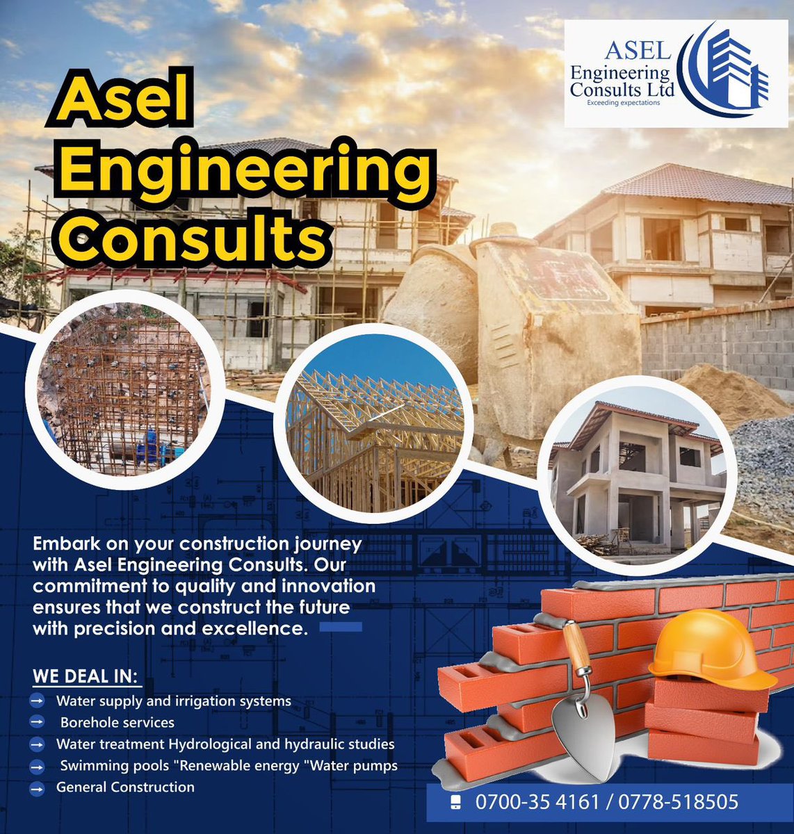 LindaEvelyn_N's tweet photo. Unlocking access to water for communities & agriculture is just the beginning! At Asel Engineering Consults, we're not only masters of efficient borehole solutions but also your partners in building the future. 

Join us on a construction journey where quality & innovation meet precision & excellence.