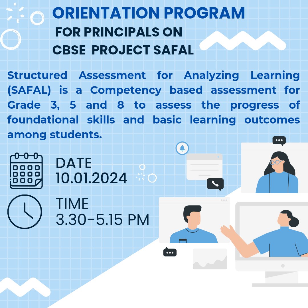 Preparations for SAFAL 2024-25 in CBSE affiliated schools are underway. To brief schools about the modalities of SAFAL registration and for better preparedness, an orientation programme is being organised on 10.01.2024, 3:30-5:15pm. Join at youtube.com/live/t7Vwa5eIb…