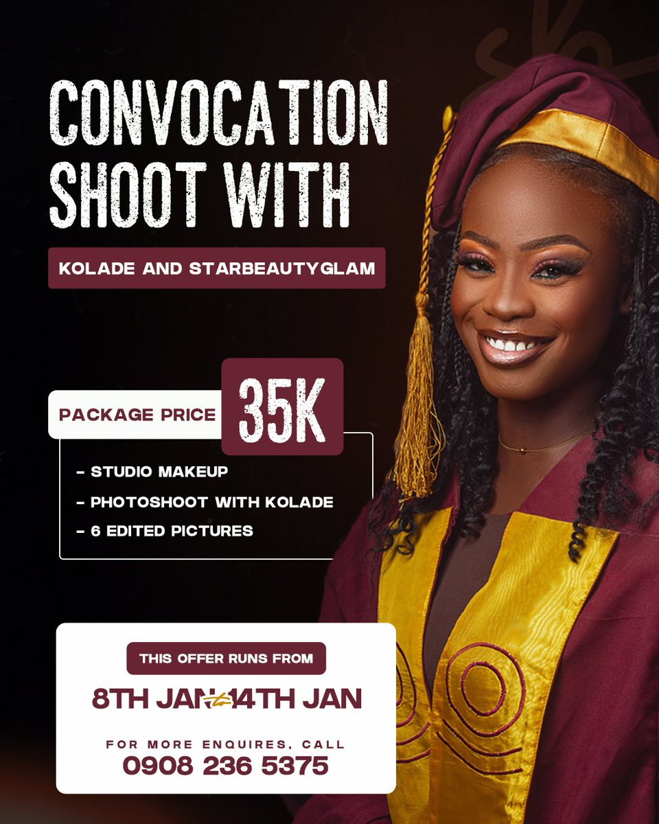 _star_glam's tweet photo. 📸 *Convocation Promo*🎓
Graduates🤗 it’s that time of the year to celebrate your achievements in style!
Enjoy up to 50% discount off this season🥰 when you book your makeup and photoshoot with us😁 
For booking/ Enquiries, https://t.co/9hMNdL3GTt
IG : https://t.co/QgZmMdWZQ7 https://t.co/obnSwuRHE7
