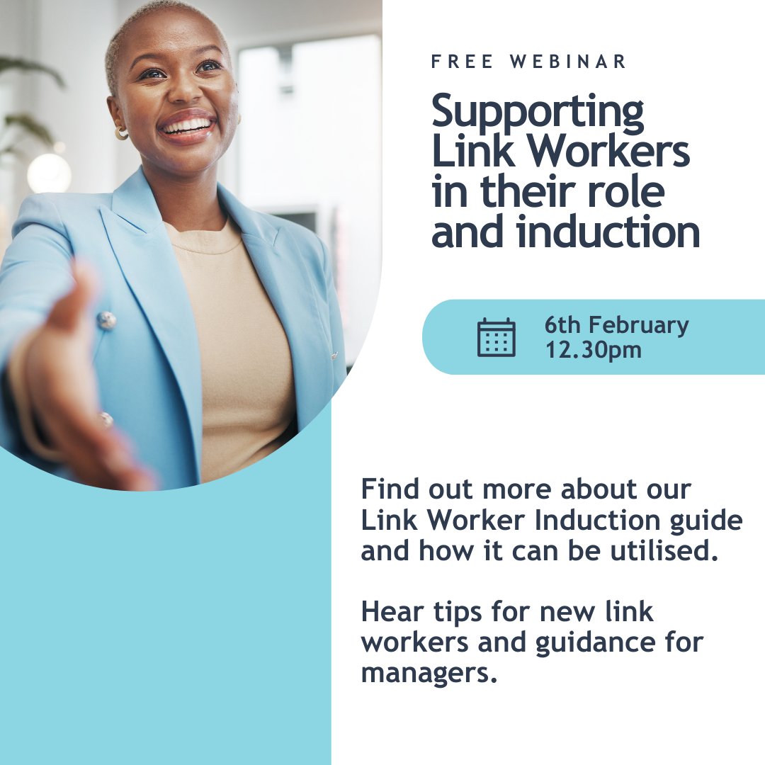 Sign up for our next webinar - Supporting Link Workers in their role and induction. Following the release of our Link Worker Induction Guide we are hosting this webinar to provide guidance to those just starting their new role & their managers. Sign up: bit.ly/3H8Gflh