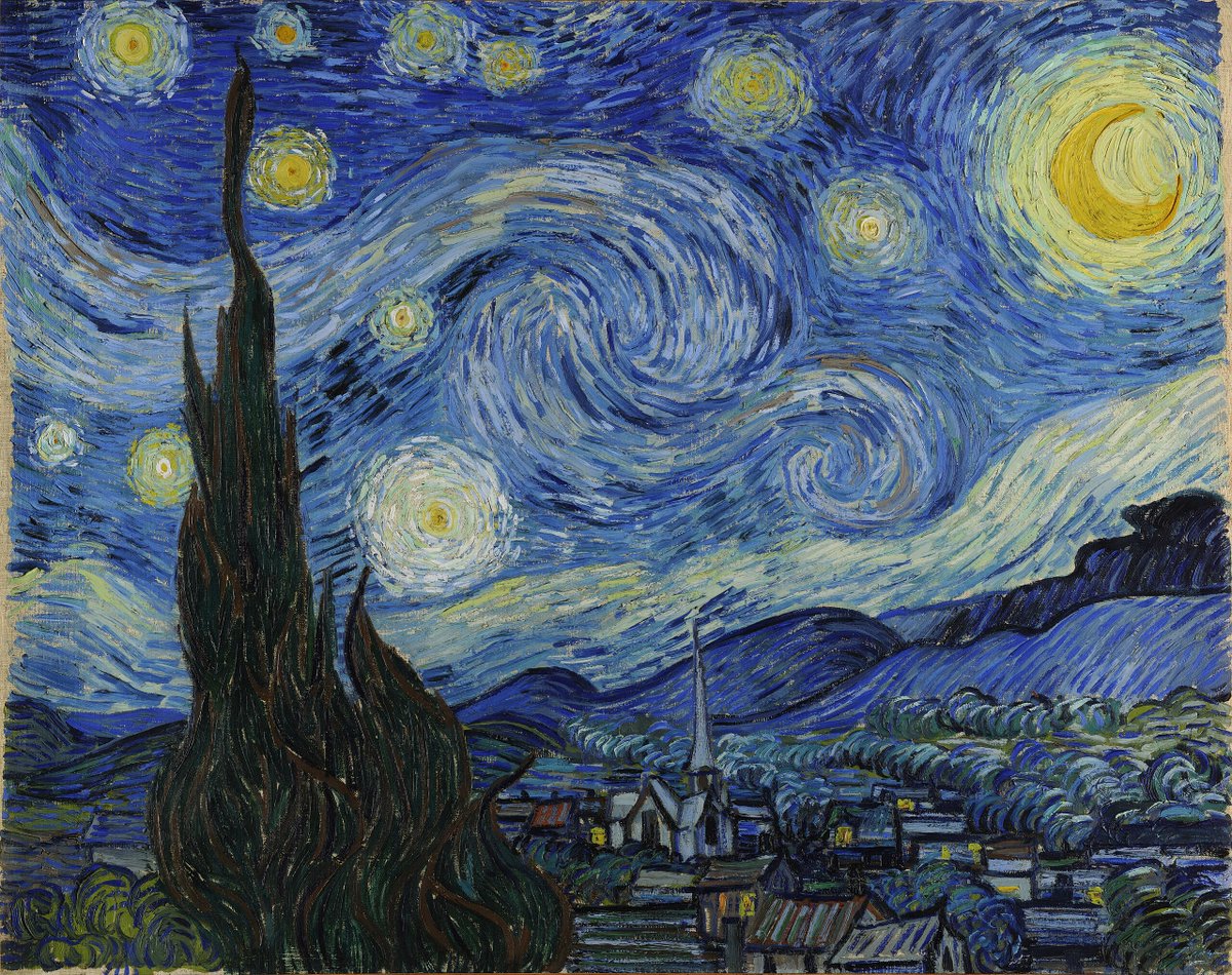 🗺🔀🖼 C'est mardi, c'est cartographie ! Je demande à l'IA (Adobe Firefly) de me créer une carte du monde à la manière de tableaux. Même prompt à chaque fois : « A map of the world » + l'image du tableau. Et on commence avec Van Gogh, la Nuit étoilée (1889) ⬇️⬇️⬇️