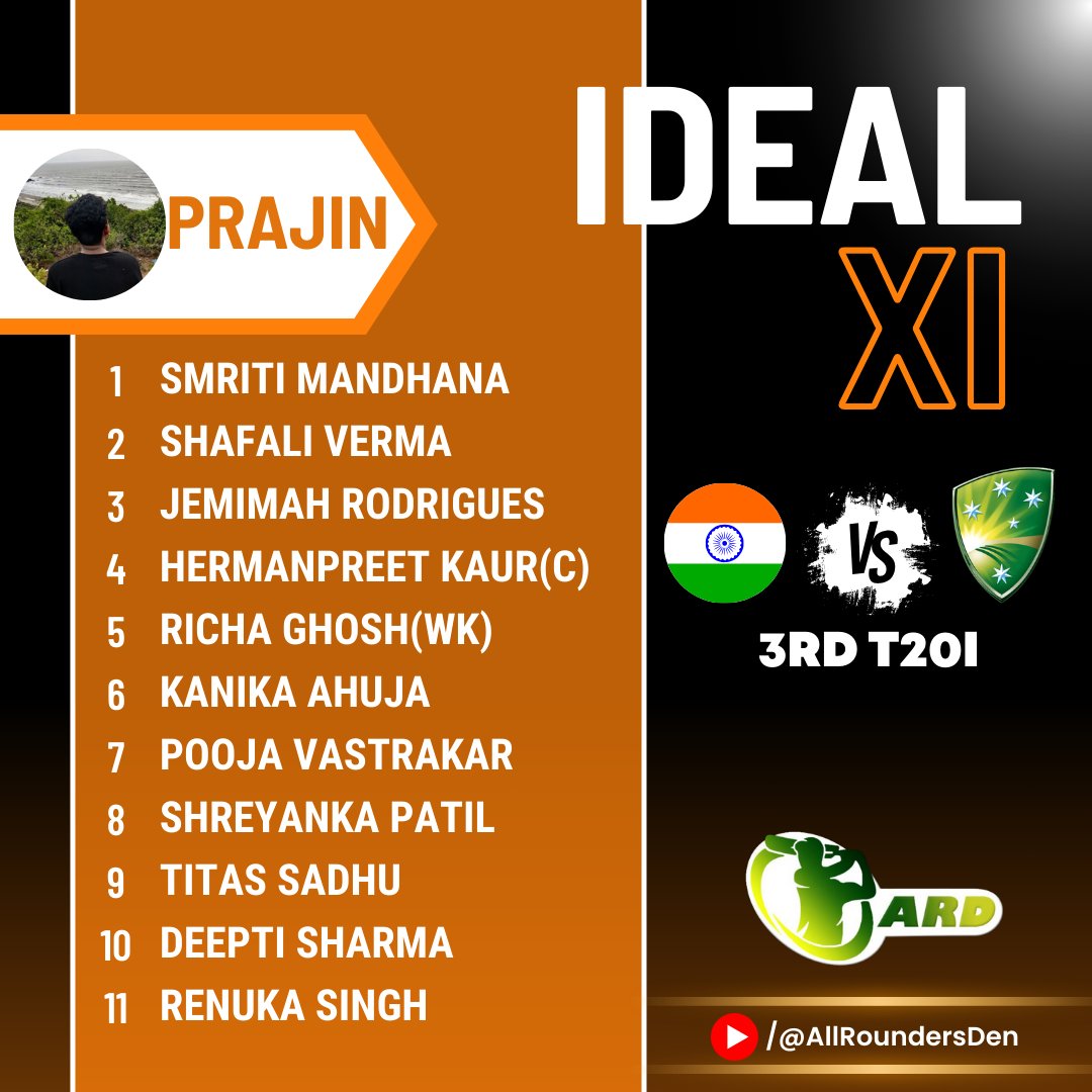 Despite defeat in last match @wcriccrazeprajn backs the same IND-W Lineup to get the win in 3rd T20I🏏

Agree with him or would you make any changes??

#INDWvAUSW #INDWvsAUSW #INDvAUS #INDvsAUS #TitasSadhu #TeamIndia #deeptisharma #ShafaliVerma #HermanpreetKaur ||ARD