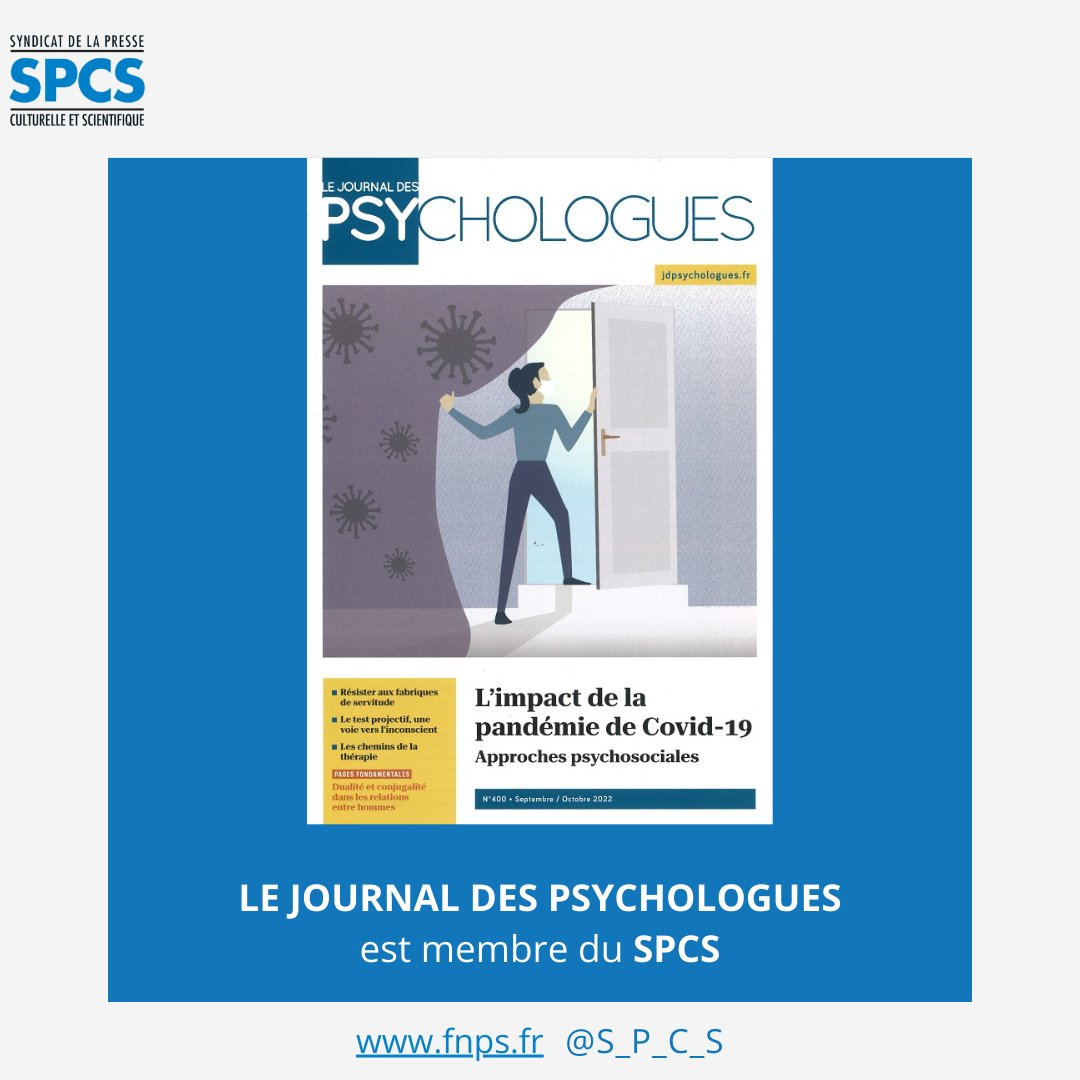 S_P_C_S's tweet photo. Le Journal des Psychologues est une revue mensuelle rassemblant les courants pratiques et théoriques de la psychologie. Éditée par Martin Media et adhérente au #SPCS.
#Presse #Syndicat #FNPS
https://t.co/ExzIXNNKDw https://t.co/5y1SIQ09a1