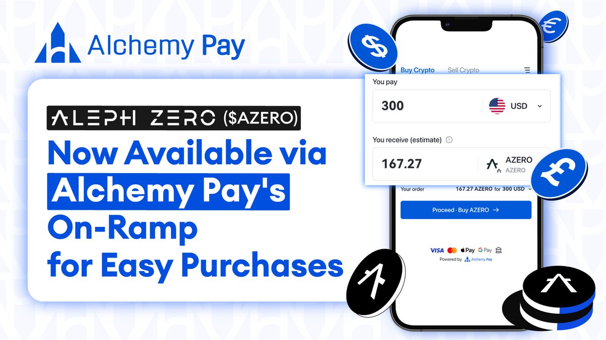 Alchemy Pay|$ACH: Fiat-Crypto Payment Gateway (@alchemypay) on Twitter photo . $AZERO, the native token of <a href="/Aleph__Zero/">Aleph Zero</a>, is now available for purchase on our On-Ramp! #AlchemyPay makes it easy to acquire $AZERO using credit cards, and multiple local payment methods they prefer.
$ACH . $AZERO, the native token of <a href="/Aleph__Zero/">Aleph Zero</a>, is now available for purchase on our On-Ramp! #AlchemyPay makes it easy to acquire $AZERO using credit cards, and multiple local payment methods they prefer.
$ACH