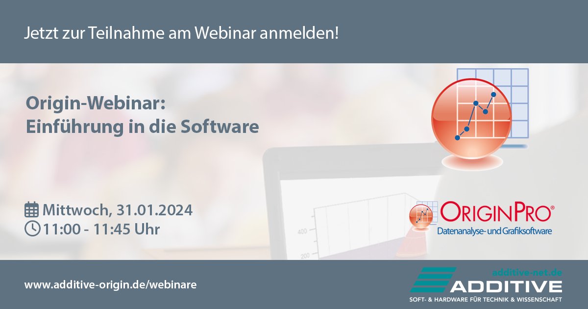 Unser kostenloses #Webinar „Einführung in die Software #OriginPro &amp; #Origin“ am 31.1. bietet Ihnen einen schnellen Einstieg in die Software.
Fokus wird dabei u.a. sein:
→ Benutzeroberfläche kennenlernen 
→ Datenimport
Melden Sie sich gleich an: additive-net.de/de/training/we…