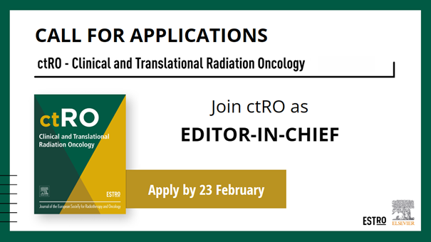 ESTRO invites visionary leaders in #radonc to apply for the position of Editor-in-Chief for @ctRO_journal. 🚀Leading Journal: close to 200 annual publications, Impact Factor: 4.7 🎯Responsibilities: Lead the strategic direction of the Journal. ✅Apply Now: bit.ly/4aNr1iQ