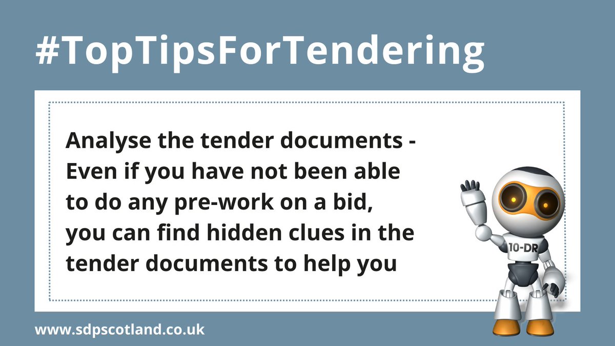sdpscotland's tweet photo. #TopTipsForTendering: Analyse the tender documents - Even if you have not been able to do any pre-work on a bid, you can find hidden clues in the tender documents to help you! Scottish SMEs can learn how from SDP's expert at a free webinar on 16 January: https://t.co/GqpuYafbLK https://t.co/60t9e8l2gu