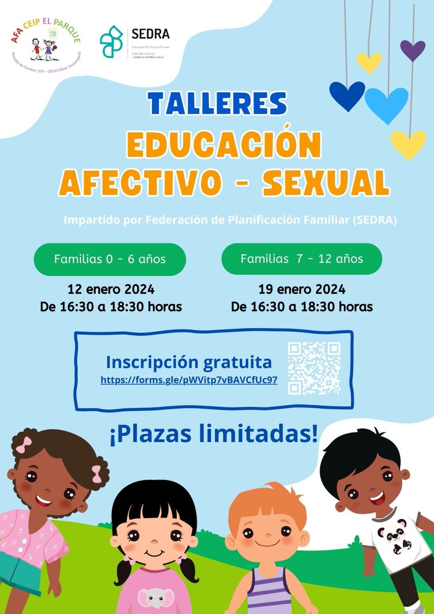 afaelparque's tweet photo. RECORDATORIO: Talleres de educación afectivo-sexual ¡Ven y resuelve tus dudas! 

Os recordamos que esta semana empezamos con los talleres de educación afectivo-sexual para familias.
Habrá servicio de acogida.
Todavía te puede puedes apuntar en  ttps://forms.gle/jNxwD6HZAXDJmrBm8 https://t.co/SNpZNkjzDb