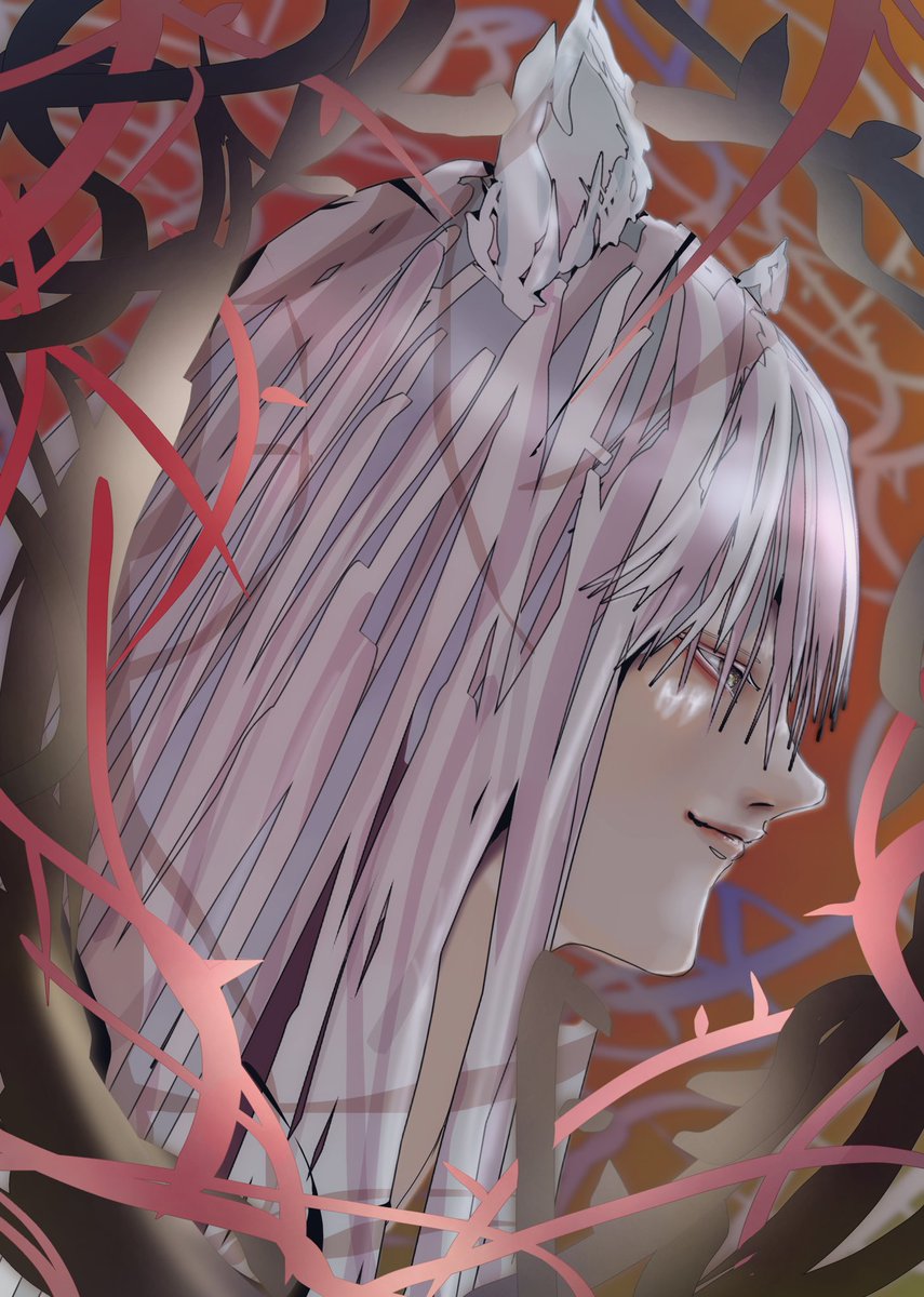 fujiwara no mokou solo long hair profile 1girl plant animal ears thorns  illustration images