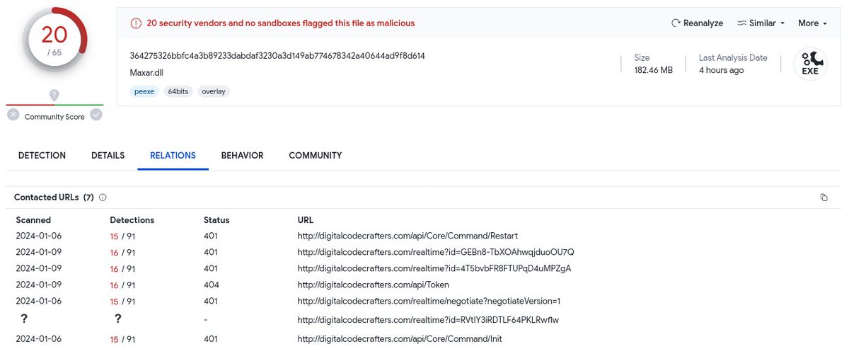 malwrhunterteam's tweet photo. The sample mentioned in this thread (364275326bbfc4a3b89233dabdaf3230a3d149ab774678342a40644ad9f8d614) is on VT from a few days ago now... https://t.co/kC5crBAO9h
