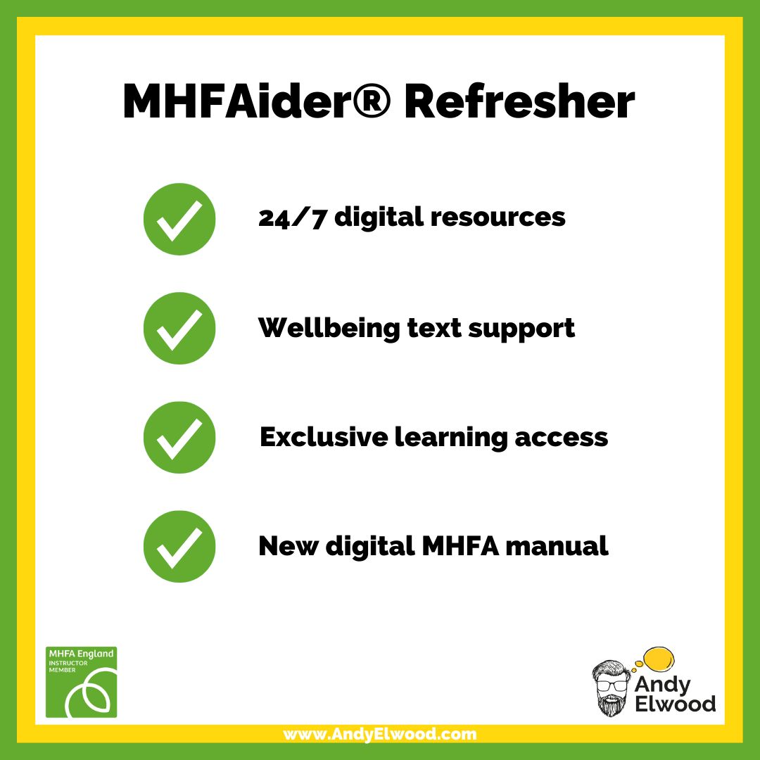 Book on my next MHFAider® Refresher course online to refresh your knowledge &amp; skills.

Next course is 19 Jan online 0900-1300 - price £150+VAT

Follow link to book your course place (another refresher date available is 26th April)
buff.ly/3Kz45bX

#mhfa #mhfarefresher