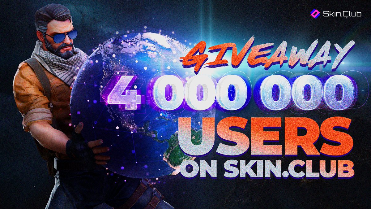 skinclubmedia's tweet photo. Wow, Skin.Сlub has now reached 4,000,000 users! To celebrate, let's do a giveaway with awesome gifts!

All you need to do is:
1. Follow us on Twitter
2. Share and like this post
3. Tag 4 friends in the comments and mention the country you are from.

We will select 4 winners who will each receive a $400 skin on January 16th.