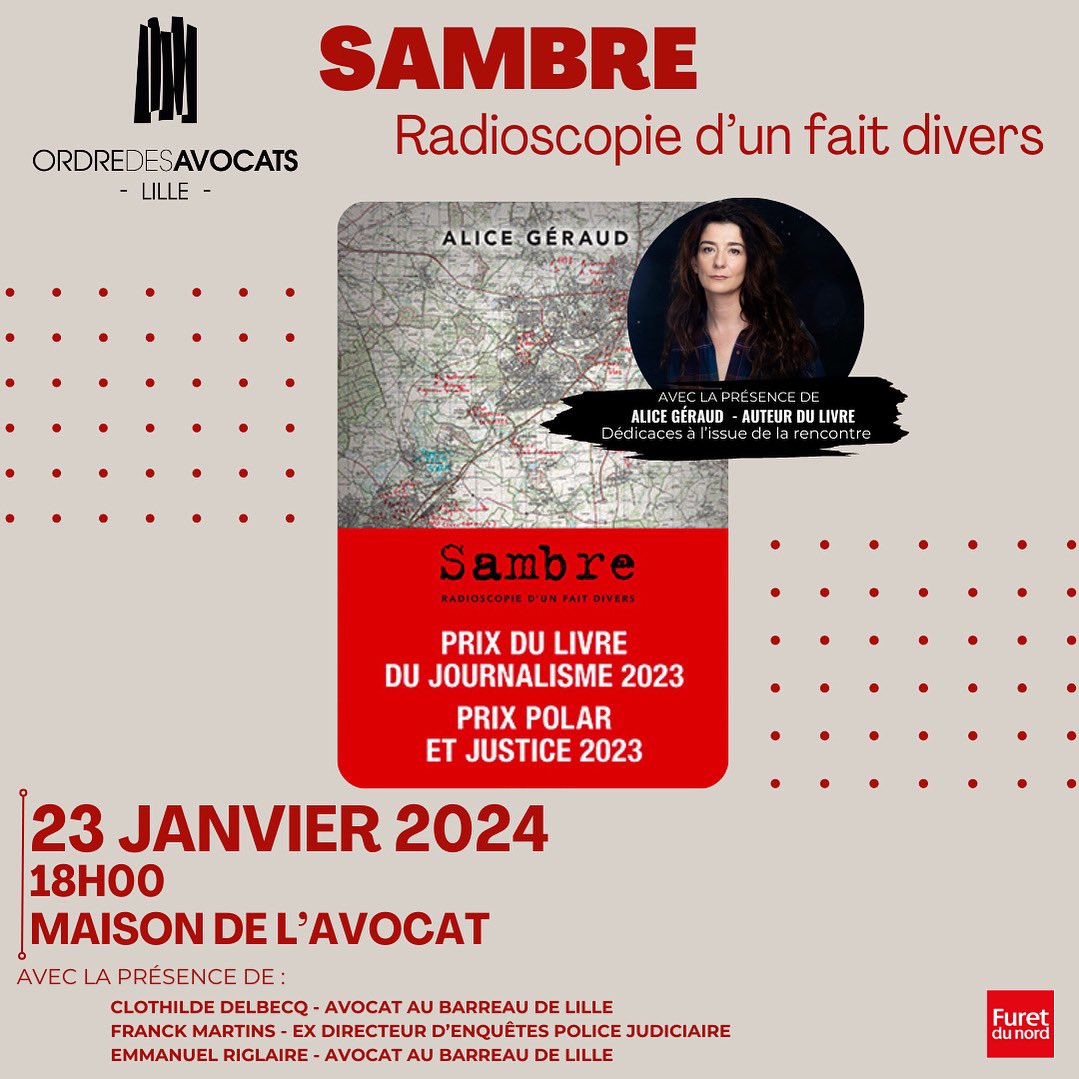 Barreaulille's tweet photo. [CONFÉRENCE SAMBRE] 📣

L’Ordre des Avocats par la commission Culture organise une Radioscopie du livre Sambre 📖

📍Maison de l’Avocat
🗓️Le 23 janvier 2024
⌚️À partir de 18h

Vous pouvez ainsi vous inscrire avec le liens suivant : https://t.co/omyIDmbA1S https://t.co/2nf0MaDtup