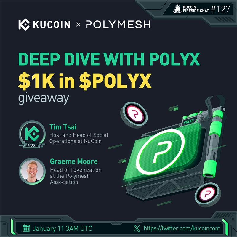 kucoincom's tweet photo. 💡 Get insights on $POLYX in our next #KuCoinFiresideChat with @PolymeshNetwork!
 
🎁 $1,000 in $POLYX (10 winners)
 
1️⃣ Follow @kucoincom &amp; @PolymeshNetwork
2️⃣ RT, like, tag 2 friends
3️⃣ Fill in the form: https://t.co/pCM5qtFtcm
4️⃣ Join the space
 
✅Set reminder