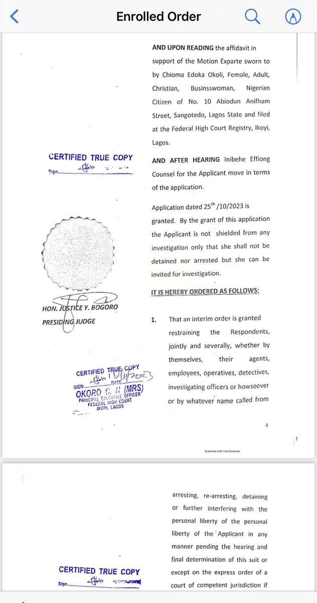 InibeheEffiong's tweet photo. BREAKING::

IGP OVERRULES COURT ORDER, ORDERS RE-ARREST OF CHIOMA OKOLI OVER ERISCO TOMATO REVIEW

At about 7:00 AM today Tuesday, the 9th day of January 2024, policemen invaded and laid siege on the private residence of Mrs. Chioma Edoka Okoli located at Sangotedo in Lagos State.

Chioma Okoli was previously arrested and detained in September 2023 over her review of a tomato product manufactured by Erisco Foods Limited.

A team of policemen from Abuja who claim to be acting on the orders of the Inspector General of Police to re-arrest my client refused to serve us with a court order authorizing them to do so. The team from Abuja is being supported by policemen from the Ajiwe Police Station in Ajah.

The initial team that arrived at her residence called for a reinforcement after we demanded to see the court order authorizing them to rearrest her. They are currently trying to break into her house where she lives with her baby.

This latest attack on Chioma is in connection with the ongoing case between my client and the police on the instigation of Erisco Foods Limited and its founder, Chief Eric Umeofia.

The police had secretly filed a “charge” against Chioma at the Federal High Court in Abuja instead of Lagos where the case arose. The charge is pending before Hon. Justice A. R Mohammed. I later got wind of their plot after a tip-off.

When the case filed by the police in Abuja came up on 7th December 2023, the police counsel informed the court that they were unable to serve my client with the charge (this is not accurate as no attempt was made in this regard). 

The police counsel then applied for an adjournment for them to file a motion to enable them serve my client with the charge through substituted means. Justice Mohammed granted the application and adjourned the case to Wednesday, 10th January, 2024 for hearing of the motion.

We are astonished that the police would turn around today to invade the residence of my client and harass her and her baby without recourse to the court where the charge is currently pending.

My client has not been served with any charge, summons or arraignment notice as required by law. The case before the court and is coming up tomorrow, 10th January, 2024 for the hearing of the motion the police said they would file to secure a court order to serve my client with their “charge” and accompanying documents.

The team leader told me over the phone that he a DSP and that he has four ASPs with him and other police officers. He also told me that the PSO to the IGP spoke with him directly and that he cannot disobey the order of the IGP despite the court order barring the police from re-arresting my client.

How can the IGP issue a directive to overrule the subsisting order of a court of competent jurisdiction? Is this how we want to develop our country?

Attached is a subsisting order of the Federal High Court in Lagos made on the 8th day of November, 2023 by Hon. Justice Bogoro in the fundamental rights suit we filed restraining the IGP and the Nigeria Police Force from arresting, rearresting or detaining my client; except on the express order of a court of competent jurisdiction if she is served with a summons or arraignment notice and she fails to appear in it.

We emphasize again that no charge, summons or arraignment notice has been served on Chioma.

The police has not appealed against the restraining order and the order has not been vacated.

It is a sad commentary that the Nigeria Police is beginning the year on a note of lawlessness. I condemn this reckless act of impunity. I call on the IGP to abide by the rule of law and direct his officers to allow the court to handle the case in line with due process.

My client is presumed innocent of any charge filed against her by virtue of Section 36 (5) of the 1999 Constitution. 

This is an action that can only be tolerated in a banana republic.

INIBEHE EFFIONG, ESQ.
(Lead Counsel to Chioma).