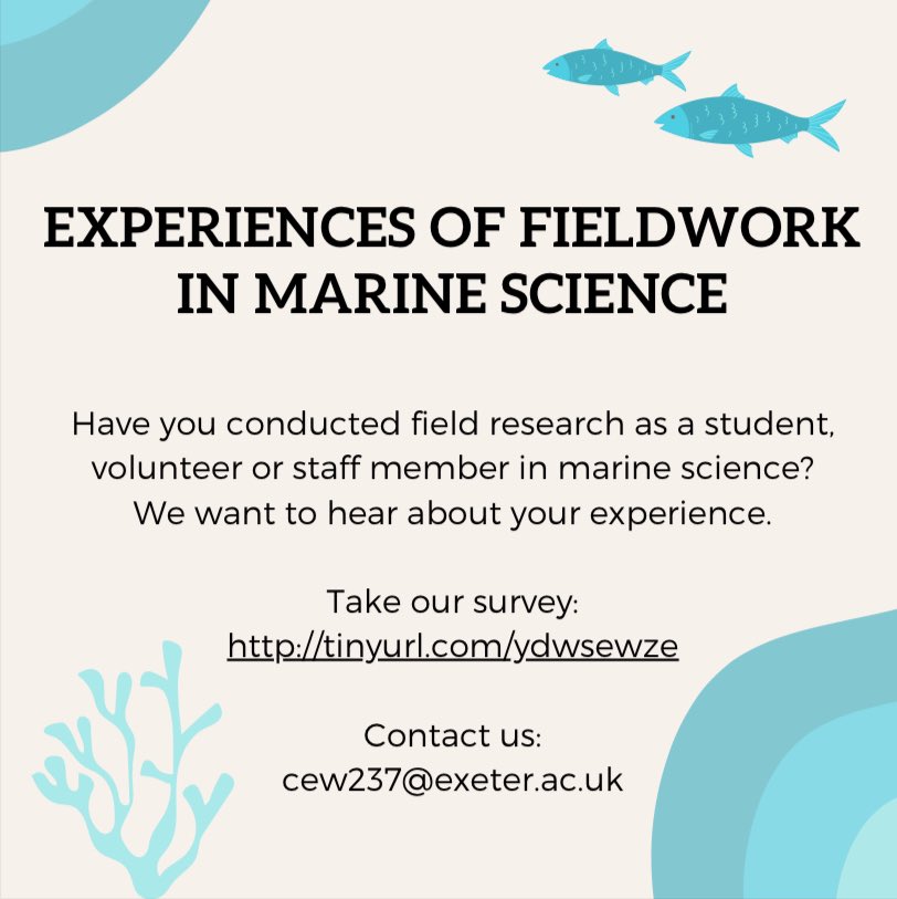 🦈🐠🐋 Have you ever conducted fieldwork in marine science? 🐳🪼🐟 If you’ve been a volunteer, staff member, student or researcher at any stage in your career, we want to hear about your experiences. Take our survey here: tinyurl.com/ydwsewze