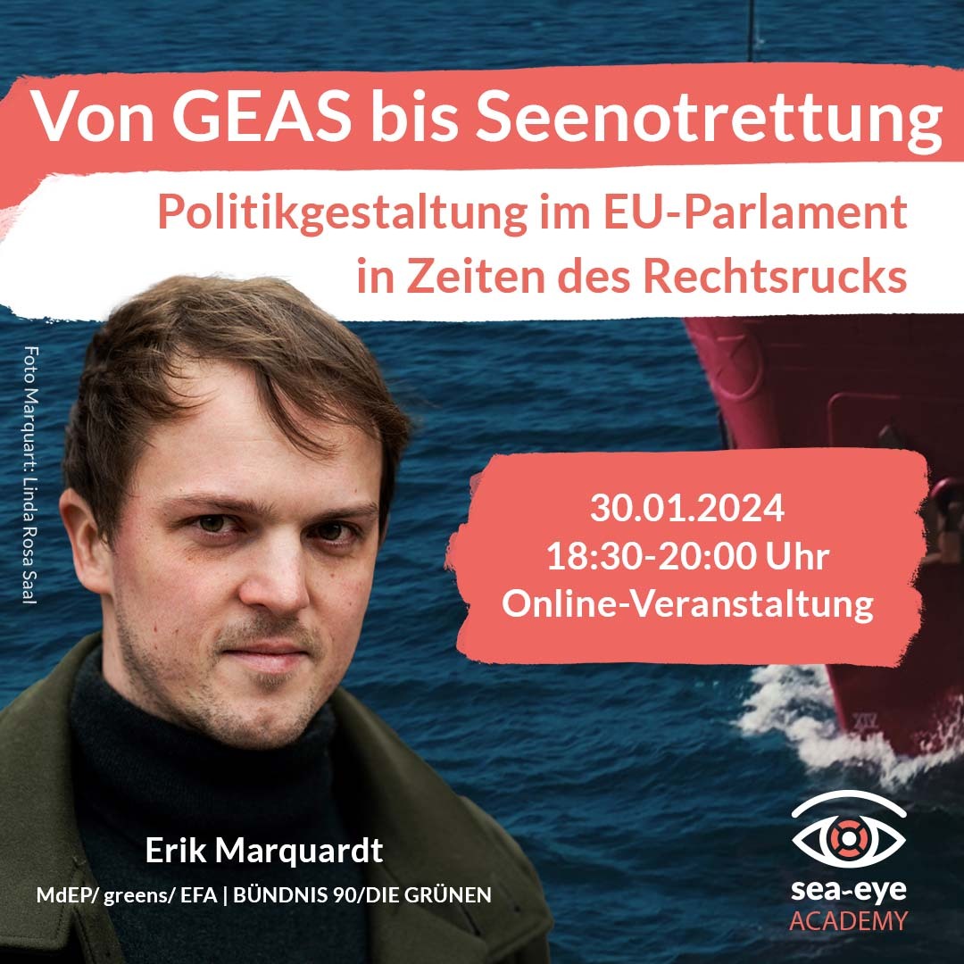 SeaEyeHRO's tweet photo. 🚨 Online-Vortrag🚨
Erik Marquardt spricht über GEAS, den Rechtsruck in der EU und viel mehr.
Nur gut informiert können wir weiterhin für sichere und legale Fluchtwege, für ein europäisches Seenotrettungsprogramm im Mittelmeer sowie für die Einhaltung von Menschenrechten kämpfen! https://t.co/qsX81HNWAg