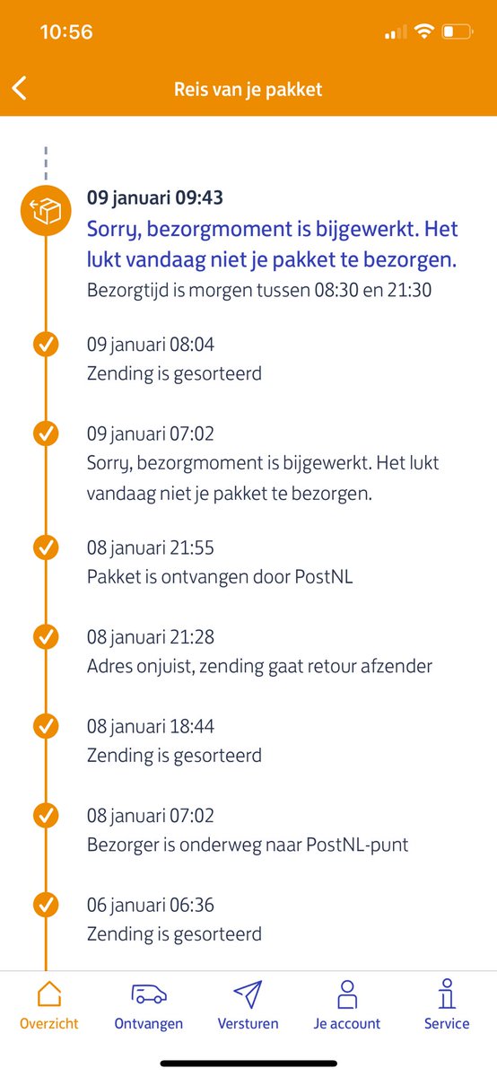#postnl wat een drama organisatie zeg. Volgens het hele track &amp; trace traject ontvangt <a href="/postnl/">PostNL</a> meerdere keren mijn pakket. Maar afleveren doen ze niet. Elke status wordt uit de grote duim gezogen. Elke keer weer een onverklaarbare status update