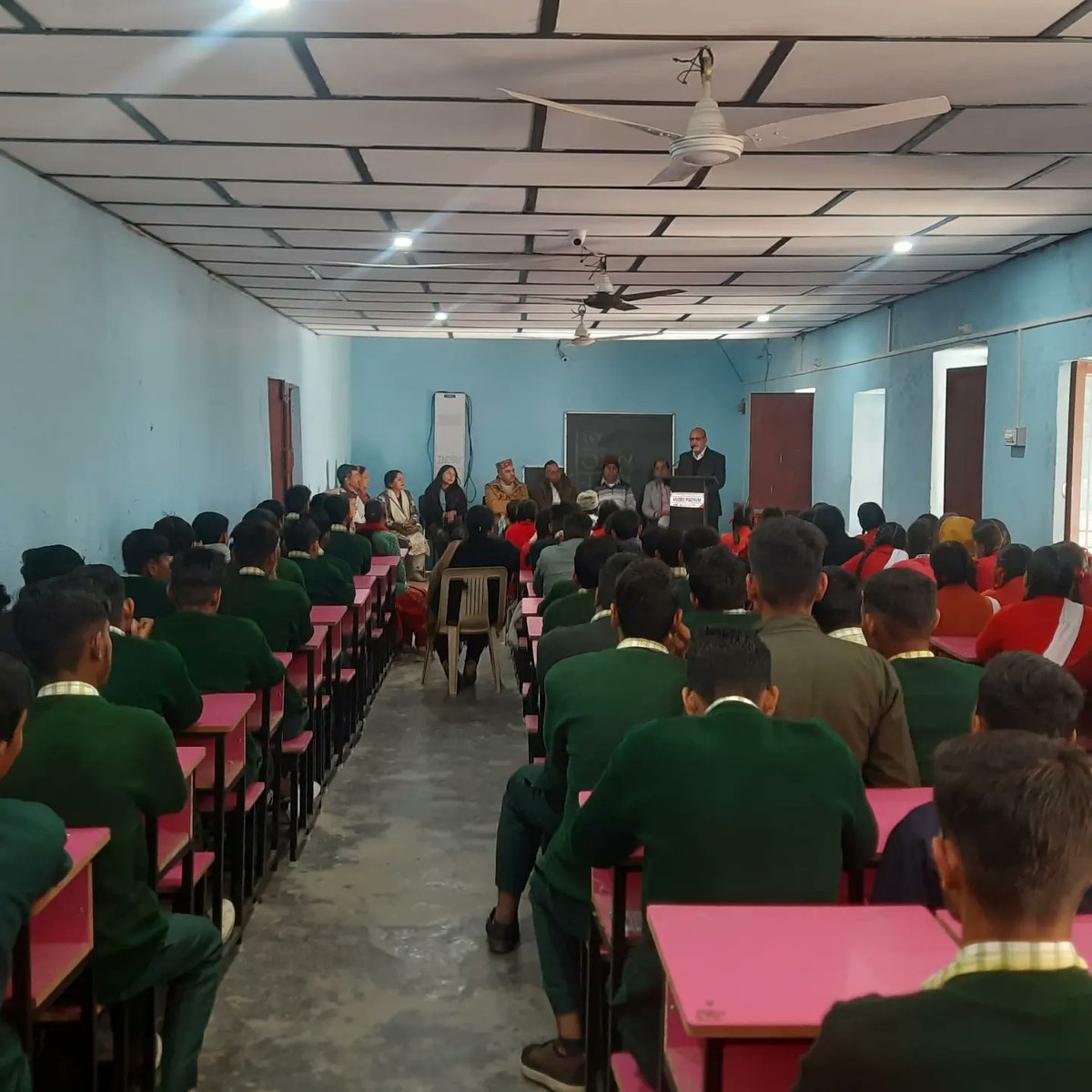 Interaction of NSS volunteers of gsss sakri teh baijnath distt kangra himachal pradesh with IMF member Dr Rajinder Kumar regarding finance management and target of students life