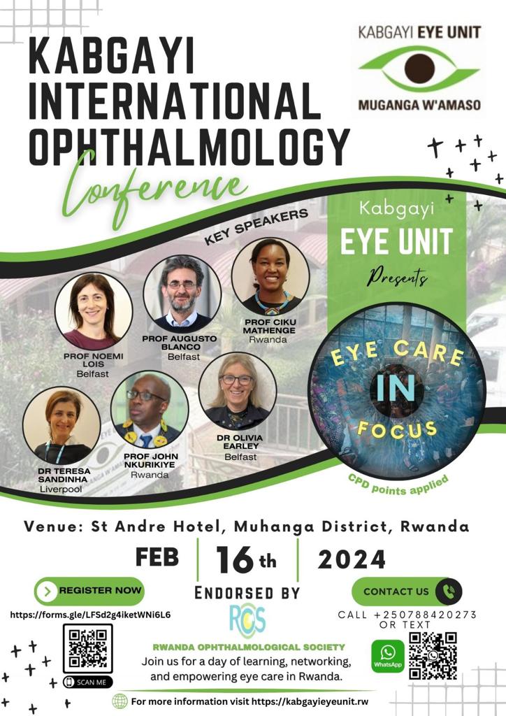 kabgeye's tweet photo. Come and Join us on the 16th of Feb 2024 in our Inaugural Kabgayi International Ophthalmology Conference.

It will be a day of learning, networking and empowering eye care in Rwanda.

Registration is FREE!

Please register to attend using this link: https://t.co/mHh4k34l2d https://t.co/qb4Cc4ljMN