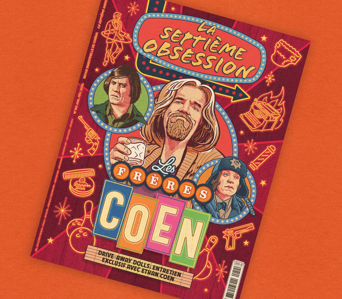 7eme_obsession's tweet photo. LES FRÈRES COEN 🎳
EN KIOSQUE LE 12 JANVIER 🇺🇸
─ Tout l'univers des Coen avec filmo commentée (The Big Lebowski, Fargo, No Country for Old Men…) + Drive-Away Dolls &amp; entretien avec Ethan Coen
─ Sommaire : https://t.co/A2JH0dND99
─ Commander : https://t.co/UNPc0dsmle https://t.co/lV46GdjAXi
