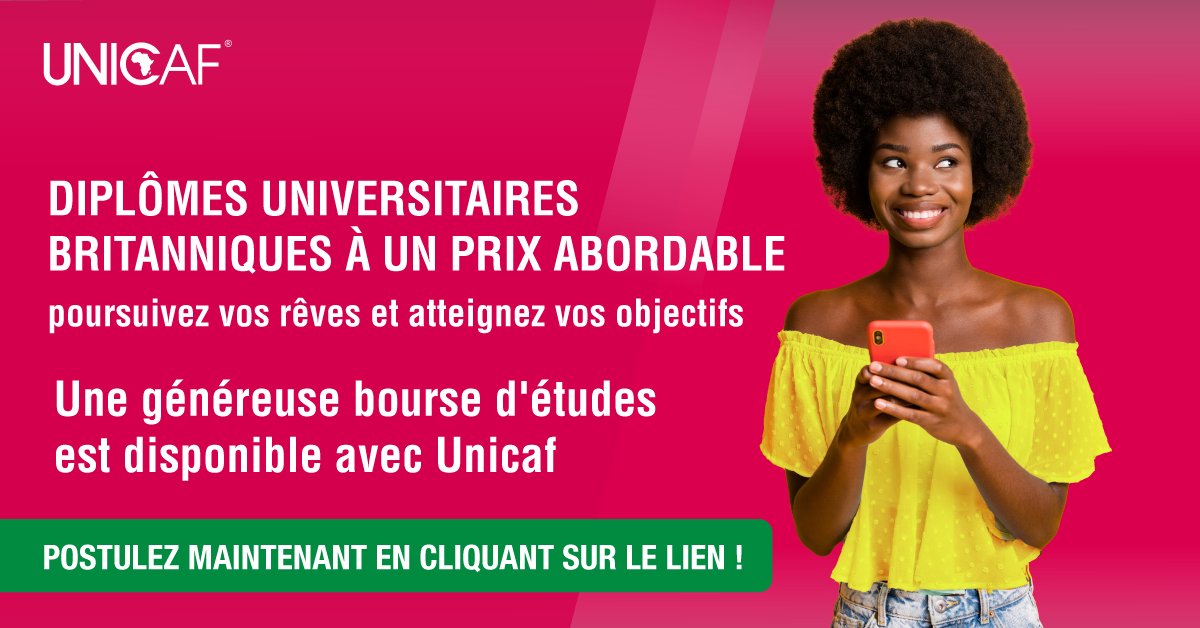 Saisissez cette opportunité de vous former dans des #universités de renommée aux Etats Unis et à Londres pour des filières professionnelles et boostez votre carrière à l'international

Inscrivez vous dès maintenant en cliquant sur le lien

apply.unicaf.org/refer-a-friend…

#boursedetudes