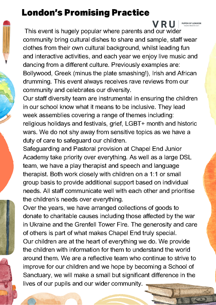 LDN_VRU's tweet image. 💻 This week's #PromisingPractice spotlight on inclusion in education features @ChapelEndE17 in @wfcouncil. 

🏫 It highlights the journey Chapel End Junior Academy went on to become a 'School of Sanctuary'. 

👀 Read more about what that is ⬇️   

#LondonsInclusionCharter