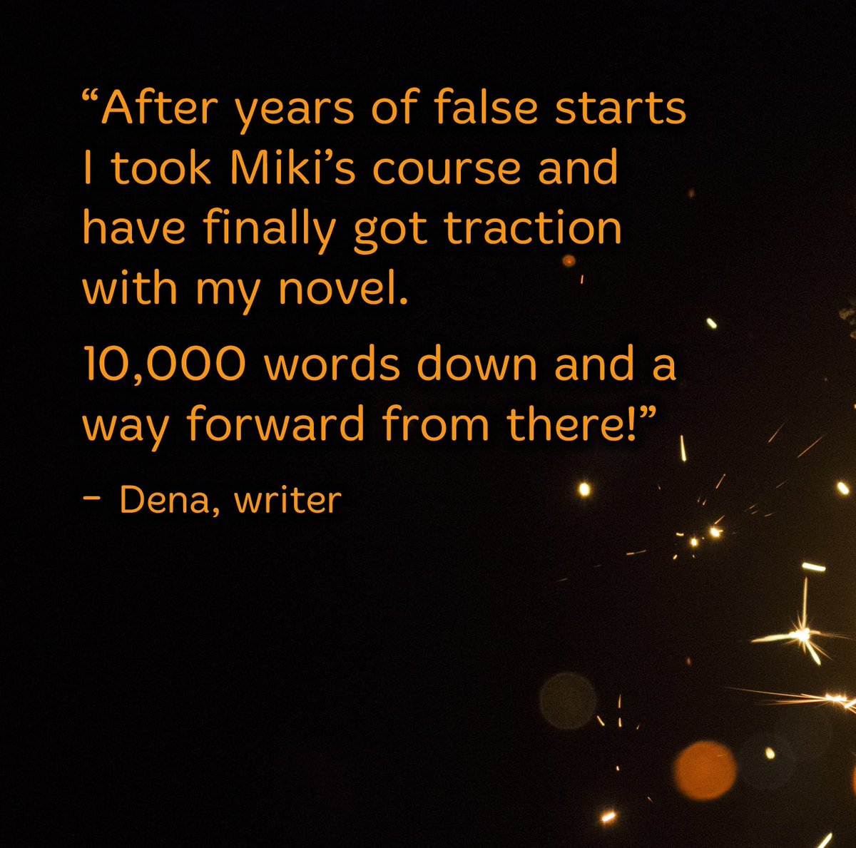 Kudos to Dena for writing the first 10,000 words of her novel after doing the Creative Sparks course 💪 

What's your creative dream? Join your new group and make it happen in 2024!
mikishaw.com/sparks

#theartistsway #creativedream #creativesparks #zoomcourse #2024goals