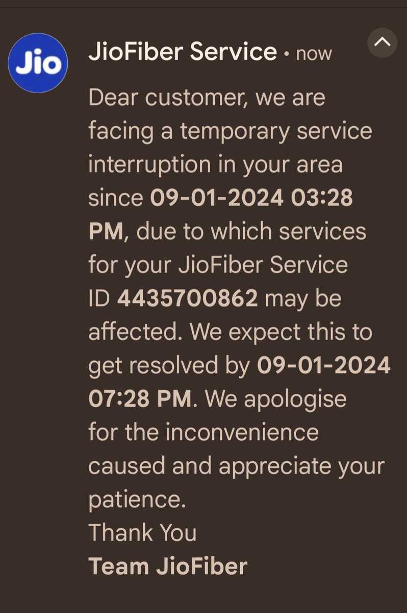 This has been the issue from yesterday and you haven't resolved it till now and you send me a message like this happened just now. I raised the complain yesterday regarding this.Pathetic service by <a href="/reliancejio/">Reliance Jio</a> <a href="/JioCare/">JioCare</a> 
#Jiodoesntcare