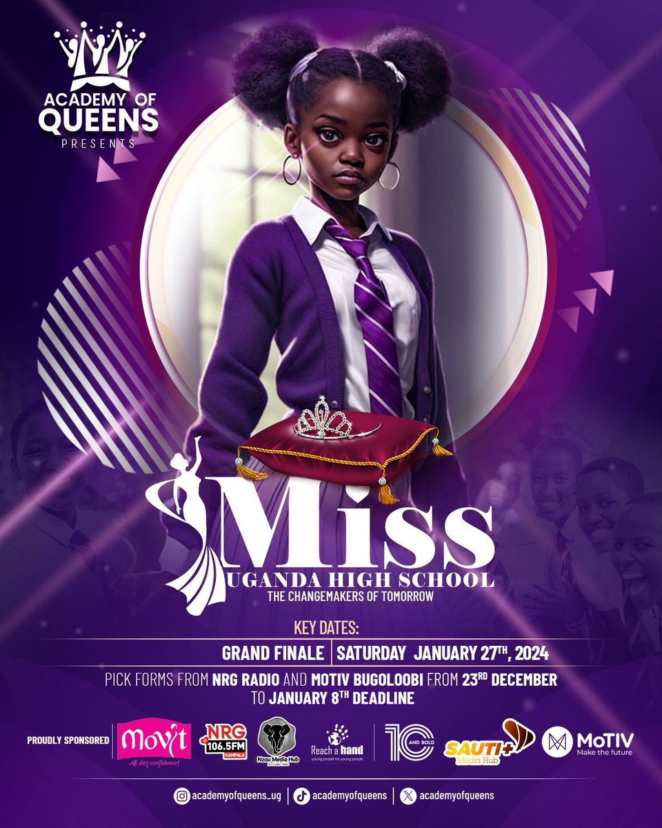 Calling all young queens with dreams of leadership. Tomorrow is the day to showcase your grace and ambition at Miss Uganda High School auditions. 

Join us at <a href="/MotivUG/">MOTIV</a>, starting at 10 AM. Let your unique brilliance shine. See you there #MUHS2024
