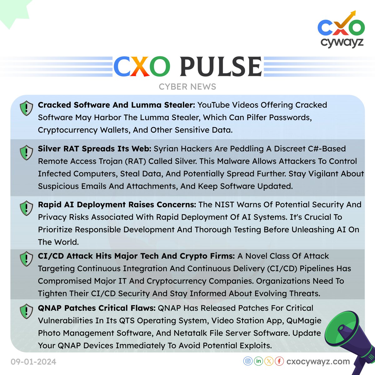 CXO PULSE Cyber News Headlines🚨

#cybersecurity #malware #phishing #softwareupdates #cxopulse #cxocywayz