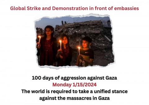 دعوة جميع الأحرار في العالم إلى الاضراب الشامل والتظاهر حول سفارات الدول الداعمة للكيان الاسرائيلي dlvr.it/T180Sb
