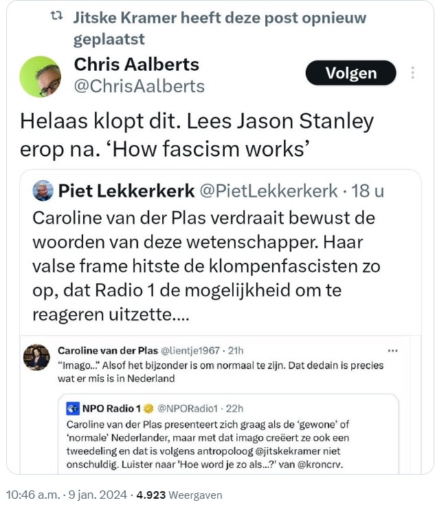 JanOoms9's tweet image. Ik weet weer waarom ik #ChrisAalberts geblokkeerd had: hij is te kwader trouw. 
Hetzelfde kunnen we zo langzamerhand zeggen van #Jitskekramer vrees ik 😦

#klompenfascisme
