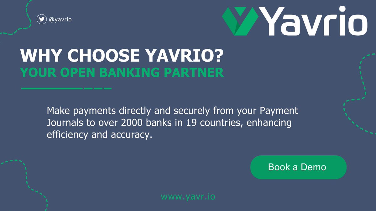 Up your payments game with Yavrio! Direct payments to over 2000 banks in 19 countries and counting make your team more efficient and accurate in #BusinessCentral. 👍🌍😎 Visit us at Yavr.io to find out more ...

#Yavrio #OpenBanking