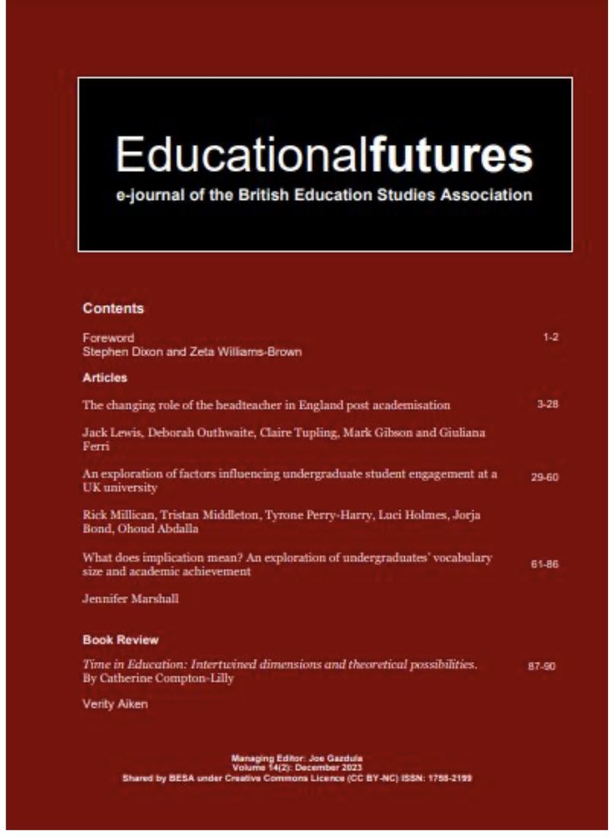 Please see the latest Educational Futures journal 🤩. Out now and featuring fully accessible research papers that explore a range of education matters. To see go via educationstudies.org.uk/journal/ef/vol…