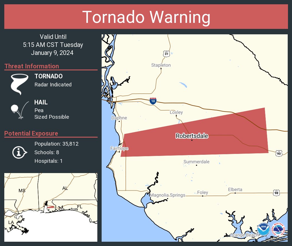 Tornado Warning including Robertsdale AL and  Silverhill AL until 5:15 AM CST