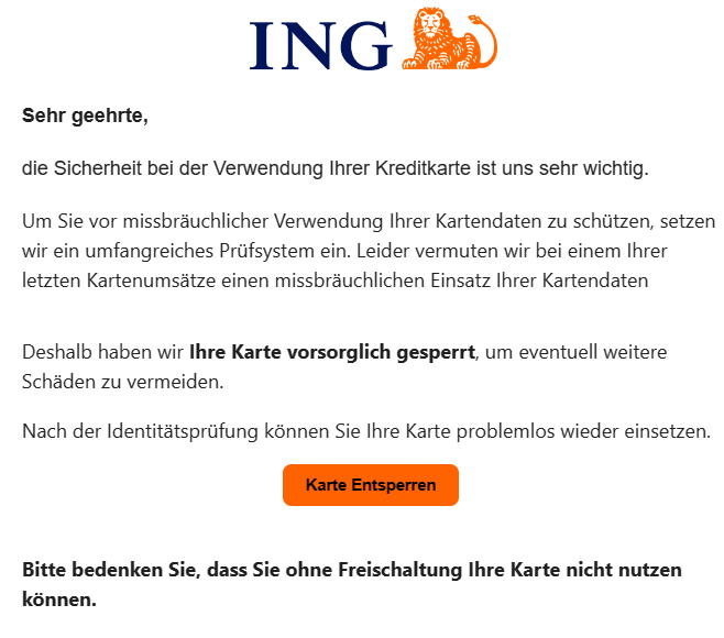 vznrw_phishing's tweet photo. #Phsihing heute: "Vorsorgliche" Kartensperrung bei der #ING: https://t.co/CFA4SGDU7h https://t.co/Zv8XDpBoXH