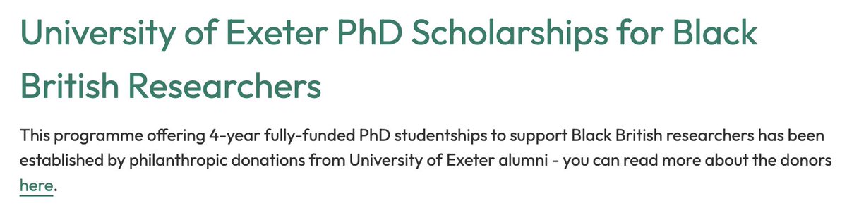 University of Exeter PhD Scholarships for Black British Researchers. This programme offering 4-year fully-funded PhD studentships to support Black British researchers has been established by philanthropic donations exeter.ac.uk/study/pg-resea… <a href="/ExeterUniMaths/">Exeter University Mathematics</a>