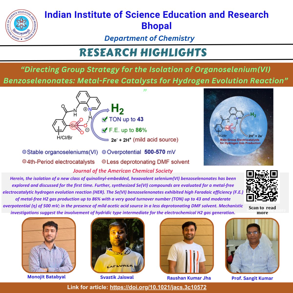 Research article 'Directing Group Strategy for the Isolation of Organoselenium(VI) Benzoselenonates: Metal-Free Catalysts for Hydrogen Evolution Reaction' published in Journal of the American Chemical Society doi.org/10.1021/jacs.3… @EduMinOfIndia @IndiaDST @serbonline