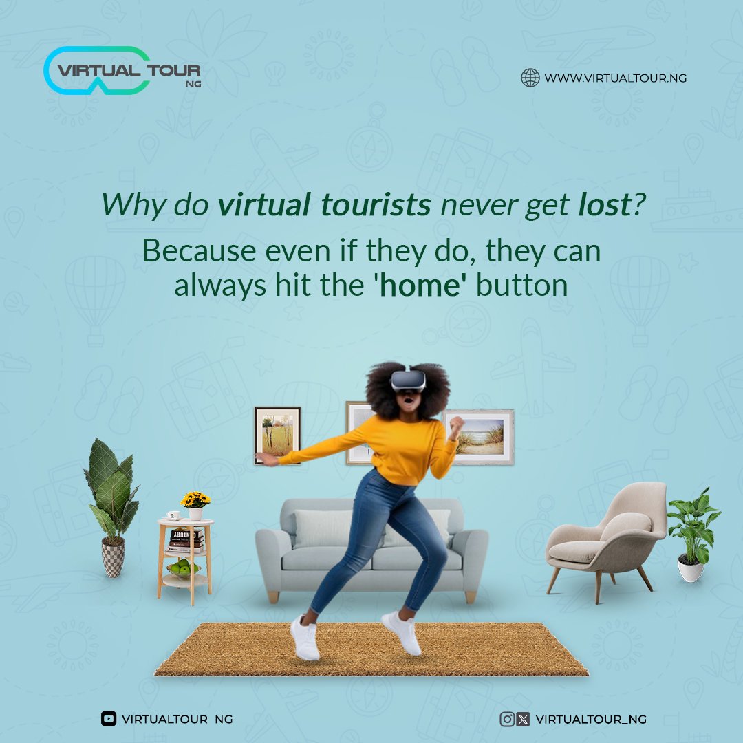 virtualtour_ng's tweet photo. In the virtual space, you're always safe from getting lost.
ย
When scared, no need to panic; just tap the home button ๐
#virtualtour #virtualtourng #virtualreality #vrheadset https://t.co/LApsRs7rLn