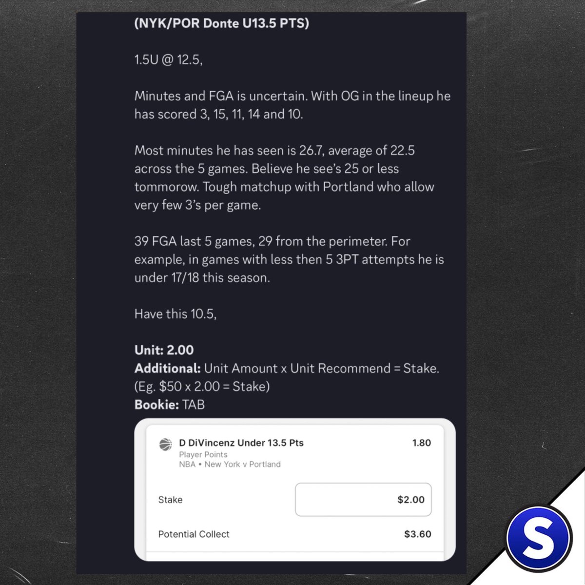 Swish_Bet's tweet photo. Lets get another winner! ❤️ if tailing!

•

#betting #bet #bettingtips #sportsbetting #bettingexpert #basketball #tipster #gambling #money #bettingsports #nba #bettingtipster #tips #sports #bettingpicks #bets #playerprops #swishbets #nbaplayerprops #nbaprops #nbaoverunders #gamblingX
